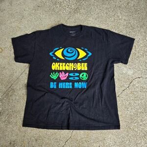 Vtg Y2k OKEECHOBEE FESTIVAL Eye Logo Graphic Music Festival Tee Shirt Black XL